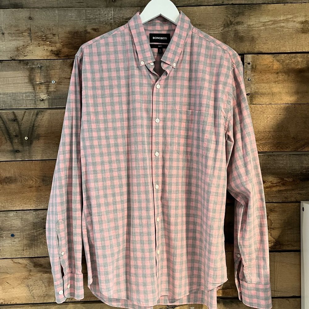 Bonobos pink and blue checked 100% cotton button down shirt - XL